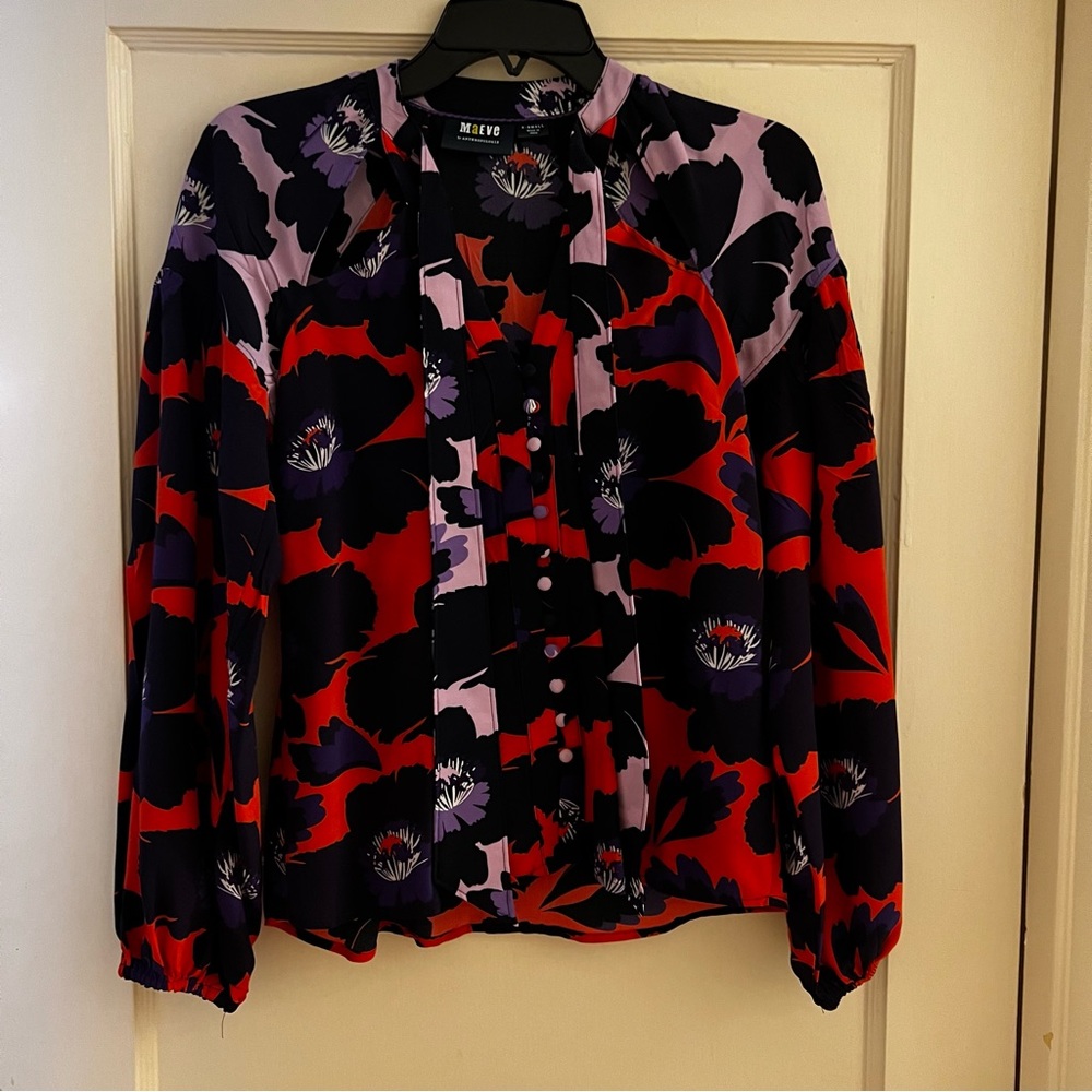 NWOT, Anthropologie Maeve, purple/red floral blouse, size XS